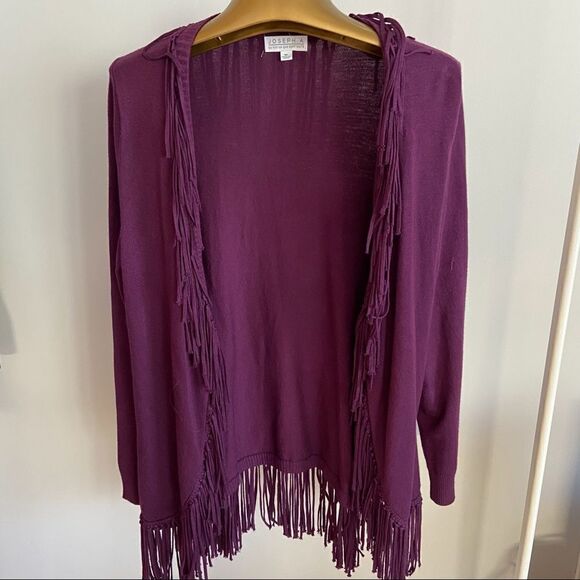 Joseph A stretchy purple wrap sweater with fringe size medium small - Picture 1 of 9